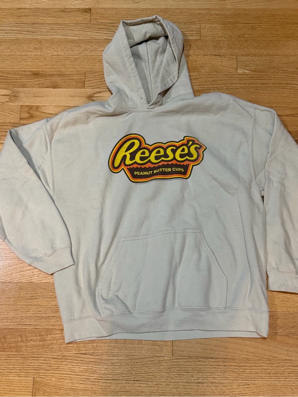 Gildan Cream Hoodie with Reese's Logo - Yellow & Orange Chest Graphic